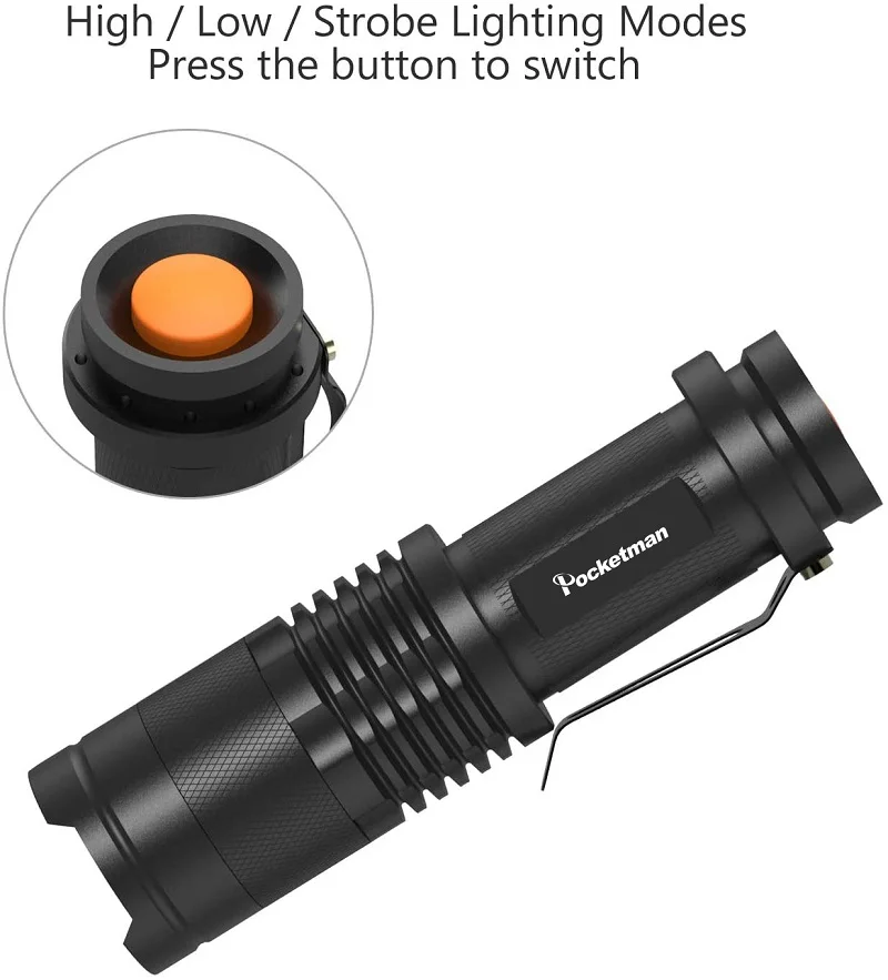 נייד פנס LED Zoomable לפיד כיס טקטי פנס חירום פנס אלומיניום סגסוגת לפיד עמיד למים לפיד - 3