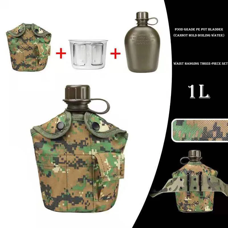 1 ליטר חיצוני הצבאי המימייה בקבוק קמפינג טיולי הליכה תרמילאות הישרדות בקבוק מים סיר עם מכסה המימייה קומקום - 4