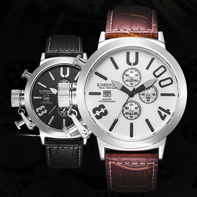 שעון חדש אוטומטי תאריך, הכרונוגרף גברים השעון עמיד למים אופנה מזדמן רצועת עור הצבאי ספורט שעונים שעון Relogio masculino - 4