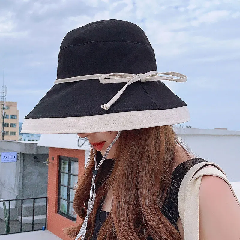 יפנית קוריאנית נשים דייג כובע 2023Summer קרם הגנה תחרה קשת התאמת צבע חוף השמש כובע אופנה פשוטה חיצונית כובעי פנמה - 4