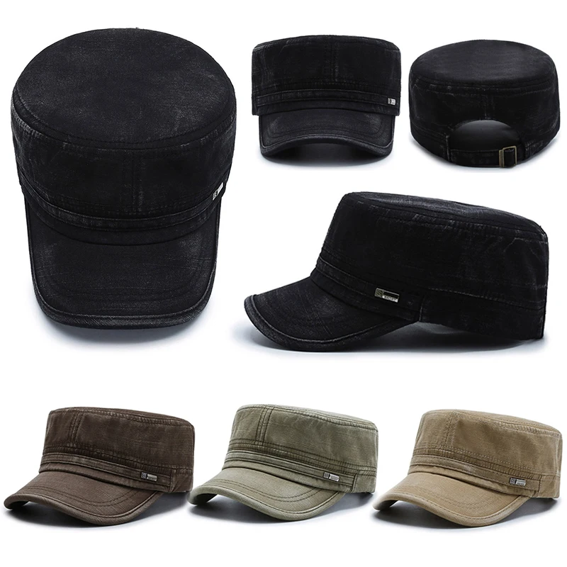 הצבא כובע Mens רטרו כובע כותנה שטף כובע שטוח כובע נייטרלי כובע מסוגנן מזג פשטות זקן כובע משובח אוניברסלי - 4