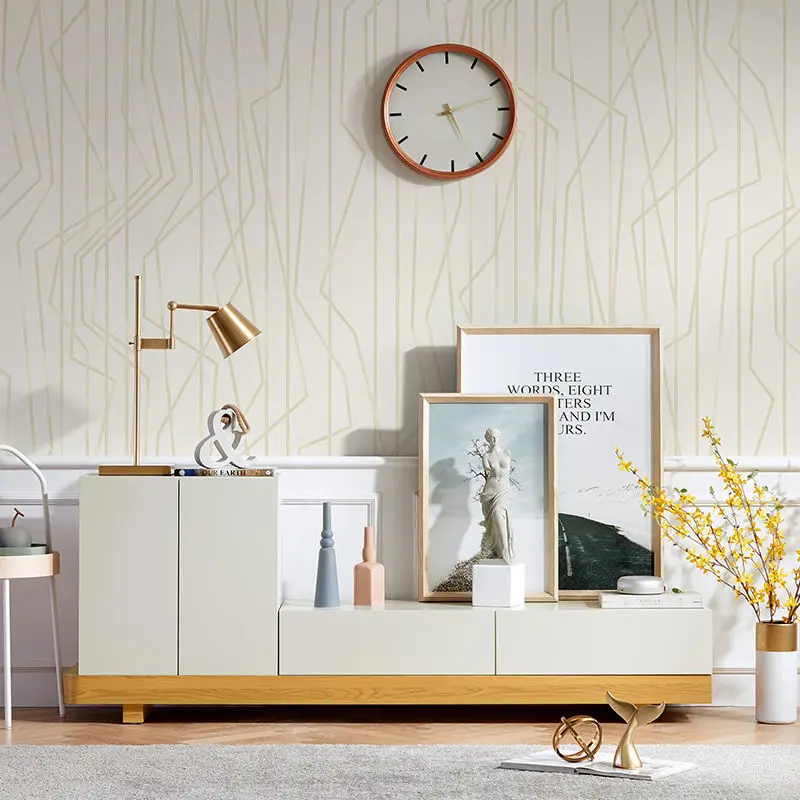 אופנה שמנת-לבן עקומת פס טפט 3d קו מודרני מינימליסטי חדר מגורים חדר שינה טלוויזיה רקע קיר בעיצוב קיר נייר - 4