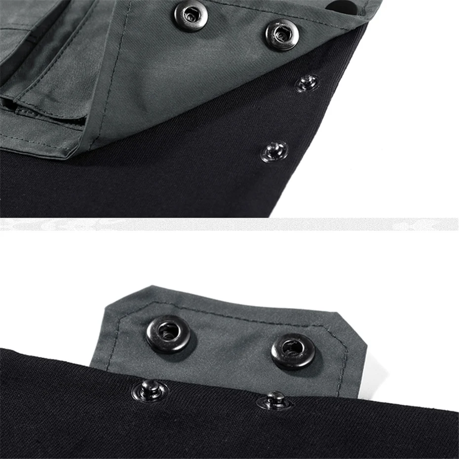Techwear מטען טי-שירט גברים קיץ, שרוול קצר חולצת טי Harajuku שחור חולצות טקטי תפקוד חולצות Tees זכר להסרה עיצוב - 4