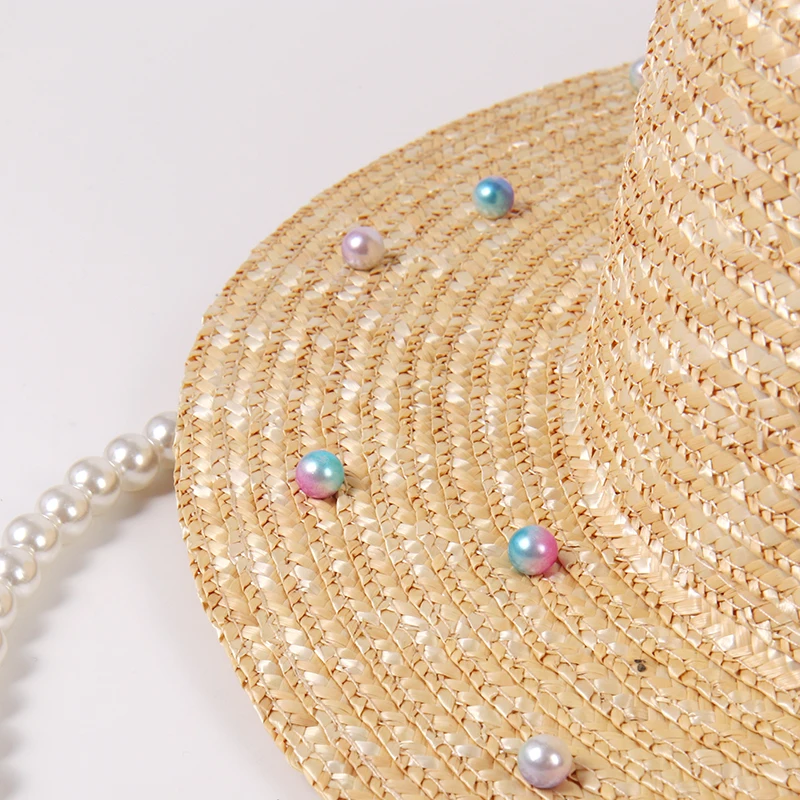 קיץ החדש בסגנון פרל שרשרת, כובע קש חיצונית מסיבת חתונה שמש כובעים אלגנטיות החוף שמשיה כובע מגבעת כובע נשי מזדמן - 4