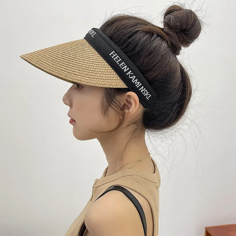 הקיץ של נשים כובע לאפיט ארוגים בראש חלול כובע קרם הגנה רכיבה על אופניים הגנת UV אופנה חוף ברווז הלשון שמשיה הכובע - 4