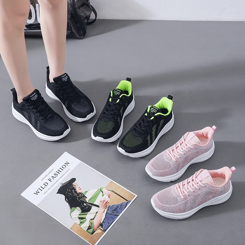 נשים מזדמנים נעלי ספורט אופנה ultra-אור טס טקסטיל נעלי ספורט (35-42) עם וידאו - 4