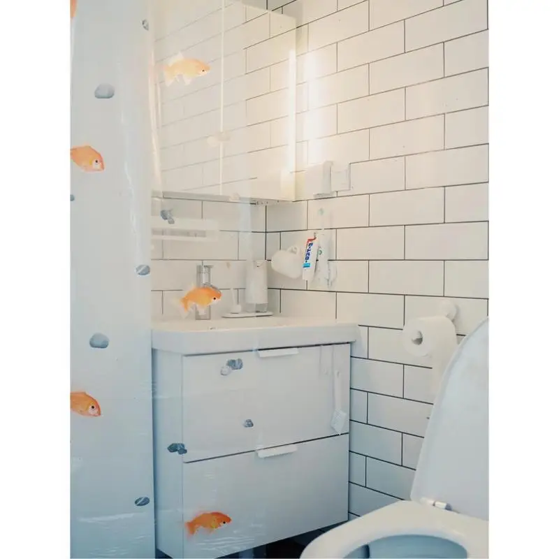 1Pc 2023 יצירתיים חדשים דג זהב דפוס אמבטיה עמיד למים וילון מקלחת שירותים יבש רטוב הפרדה נייד וילון מקלחת - 4