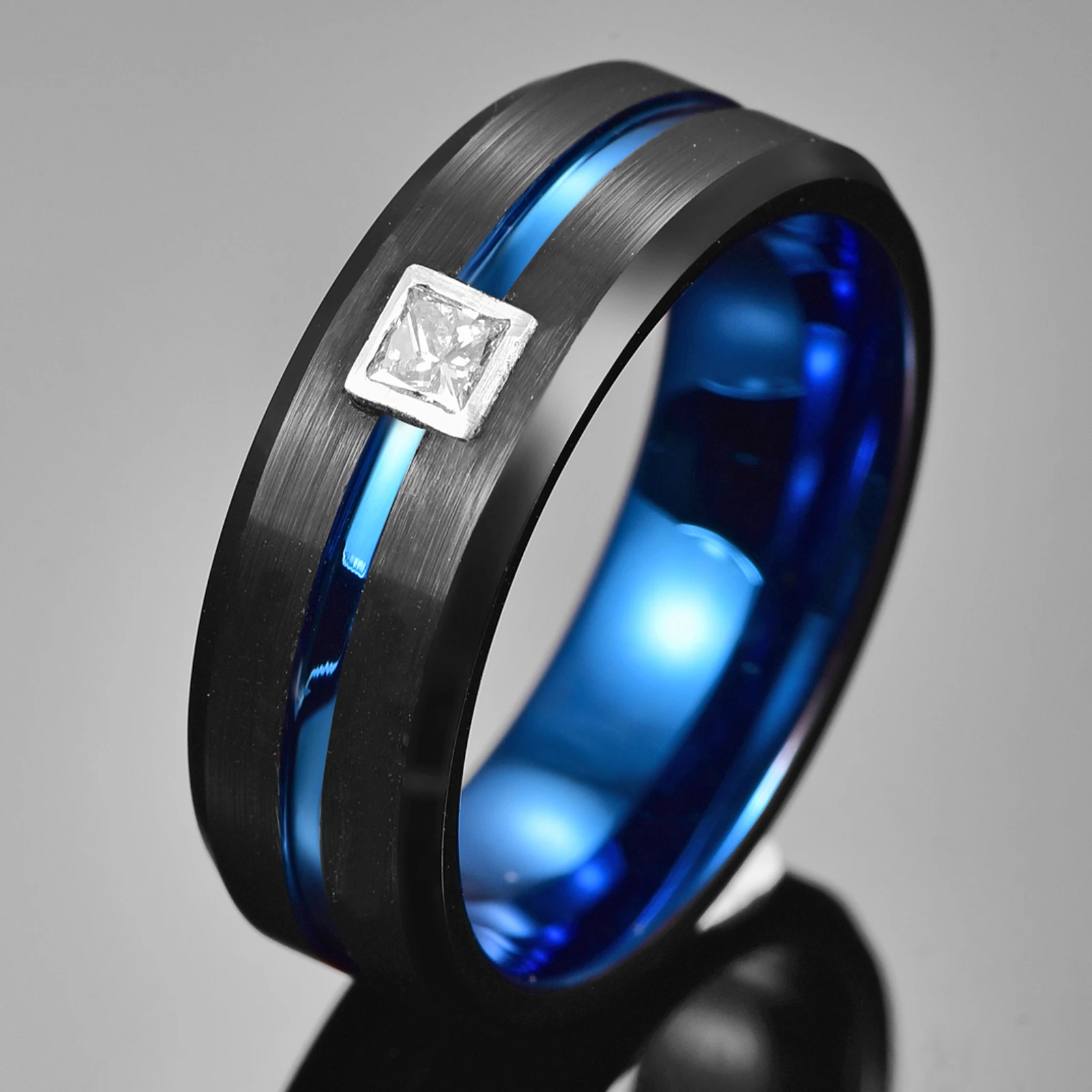 BONLAVIE טבעת נישואין יפיפייה העיקרי צבע יהלום אמיתי 0.3 ct גברים טבעות אמיתי טונגסטן קרביד להקות חתונה זכר הטבעת - 4
