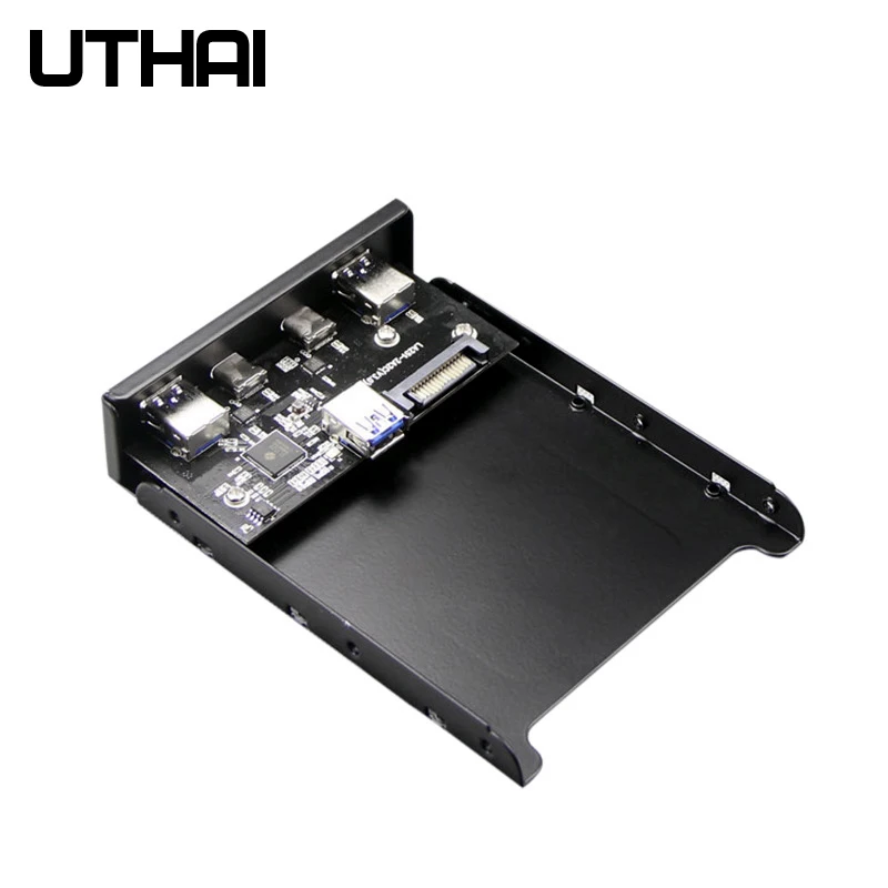 UTHAI G07 4 יציאות מרובות מסוג C-USB 2.0 USB 3.0 Hub סוגר מתאם עבור שולחן העבודה תקליטונים 3.5 אינץ ' ספליטר קדמי לוח קומבו - 4