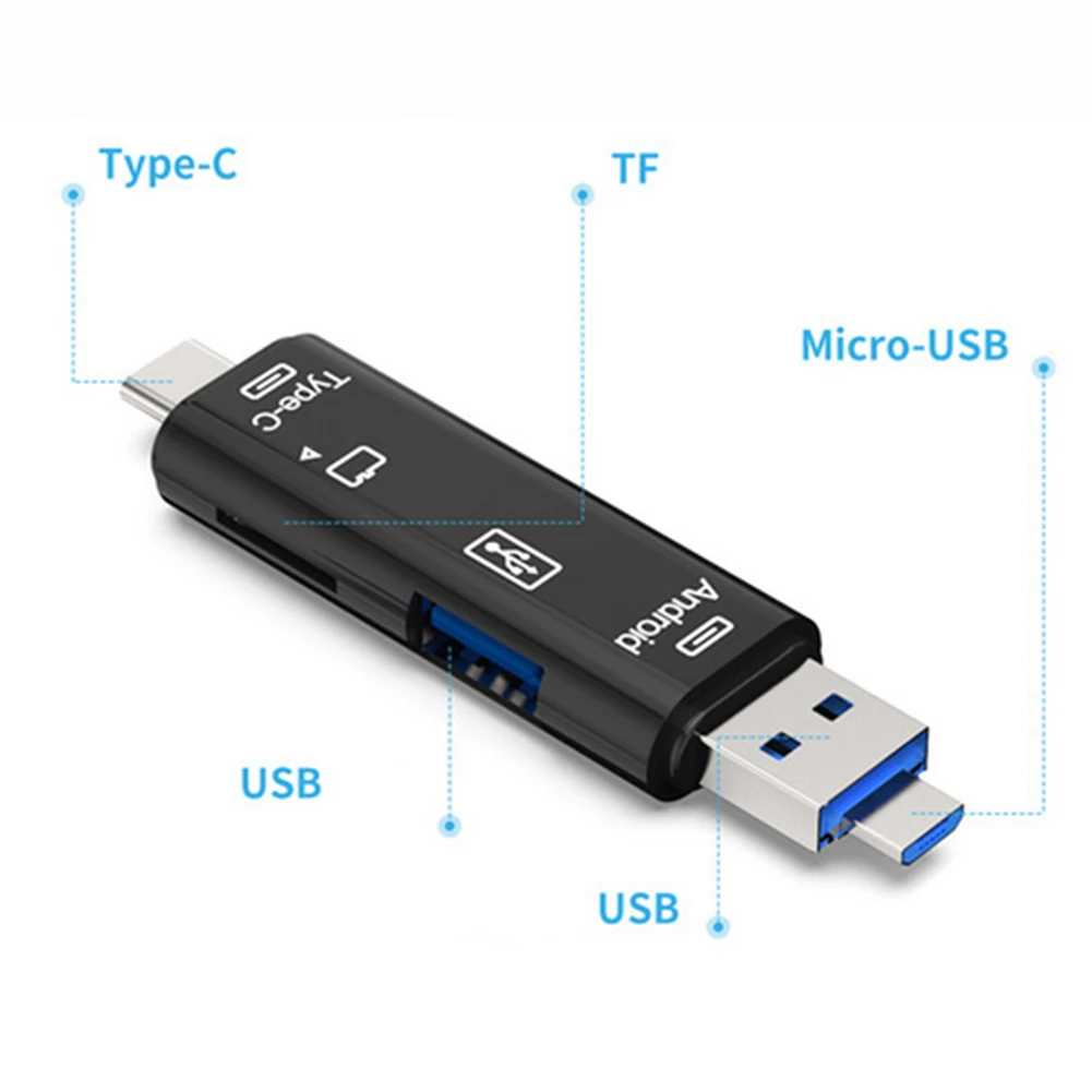 5 ב 1 USB3.1 קורא כרטיסים נייד USB Type-C 3.1 מיקרו USB חיצוני מיקרו כרטיס זיכרון SD קורא כרטיסי TF מיקרו SD מתאם OTG - 4