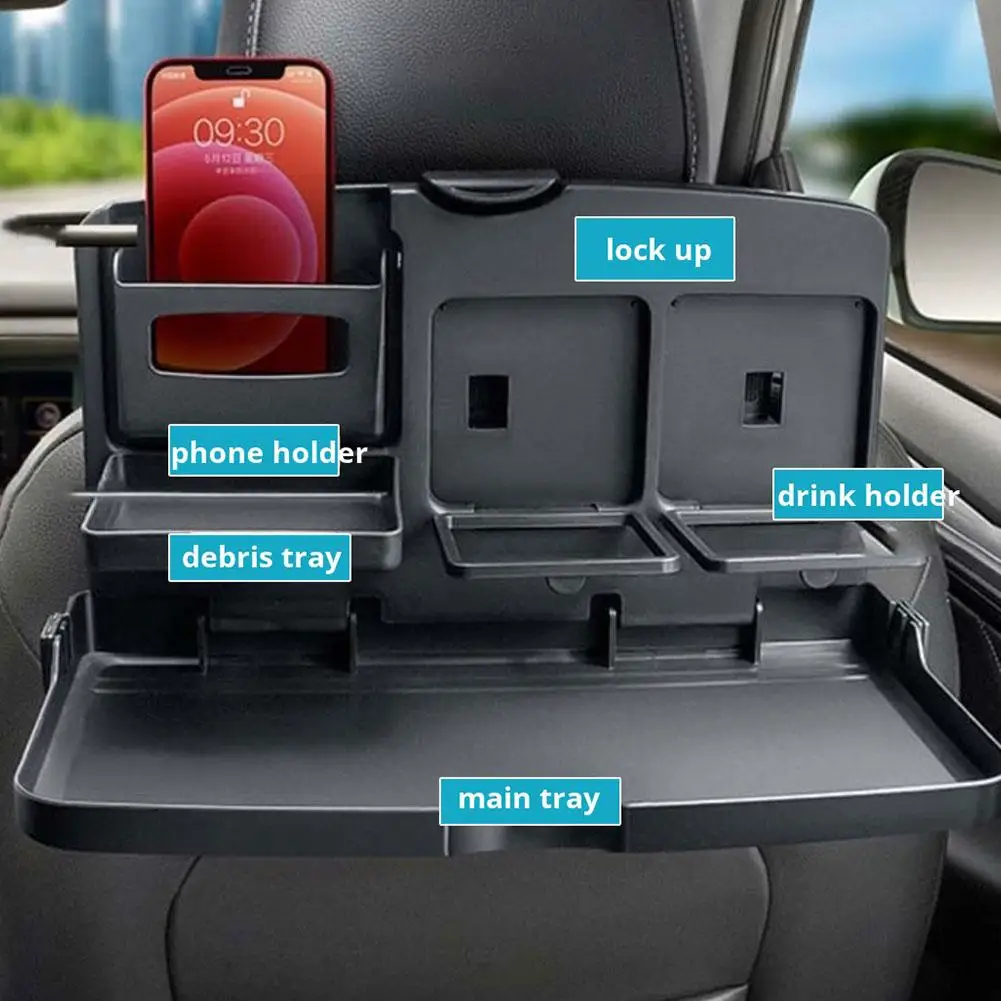 אוניברסלי לרכב משקה בעל קיפול הרכב מחזיק כוסות סוגר מזון אוטומטית לאחור במושב אחורי השולחן כוס מחזיק טלפון לרכב תיבת אחסון - 4