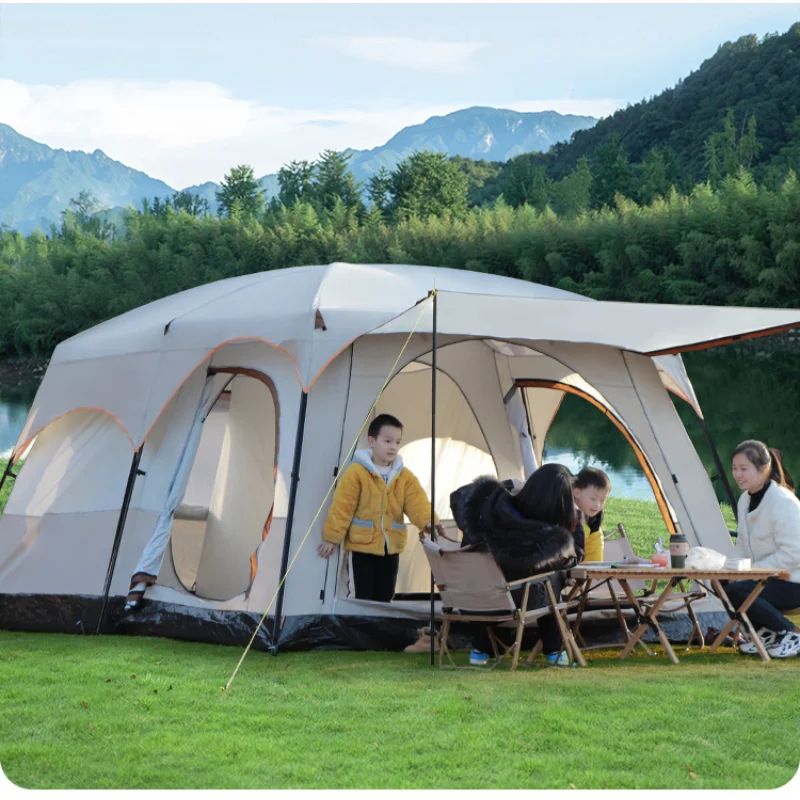 יוקרה וילה חיצוני קמפינג אוהל גדול שני חדרים, אחד הול קל להגדיר ציוד מחנאות מסיבה משפחתית נסיעות מסיבת אוהל גדול - 4