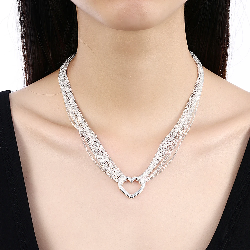 JewelryTop 925 כסף סטרלינג תכשיטים מגדיר שרשרת שרשרת לב צמיד טבעות להגדיר עבור נשים החתונה המקורית מעצב מתנות - 4