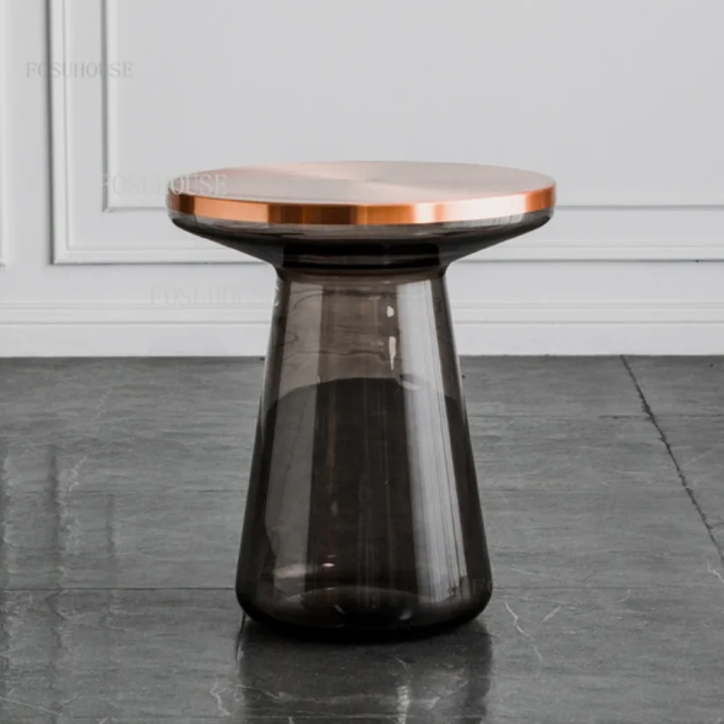 נורדי זכוכית עגולים שולחנות קפה יצירתי הסלון אור יוקרה מתכת לצד שולחן קפה שקוף Stolik Kawowy רהיטים - 4