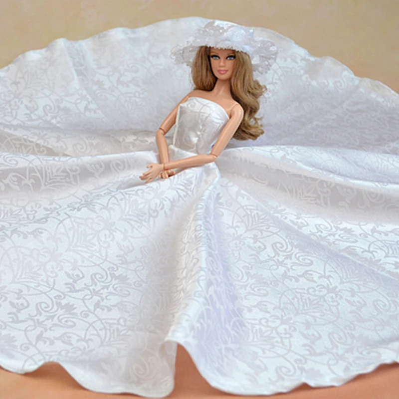 לבן מחוץ כתף שמלת החתונה בובת בגדים עבור ברבי הבובה חליפות ערב, שמלות צד על 1/6 BJD בובות צעצועים לילדים - 4