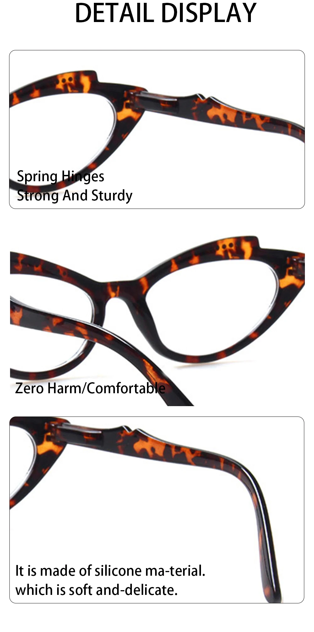 Boncamor משקפי קריאה האביב ציר נשים עין חתול דקורטיביים משקפיים HD מרשם הקורא Eyewear 0~600 - 4