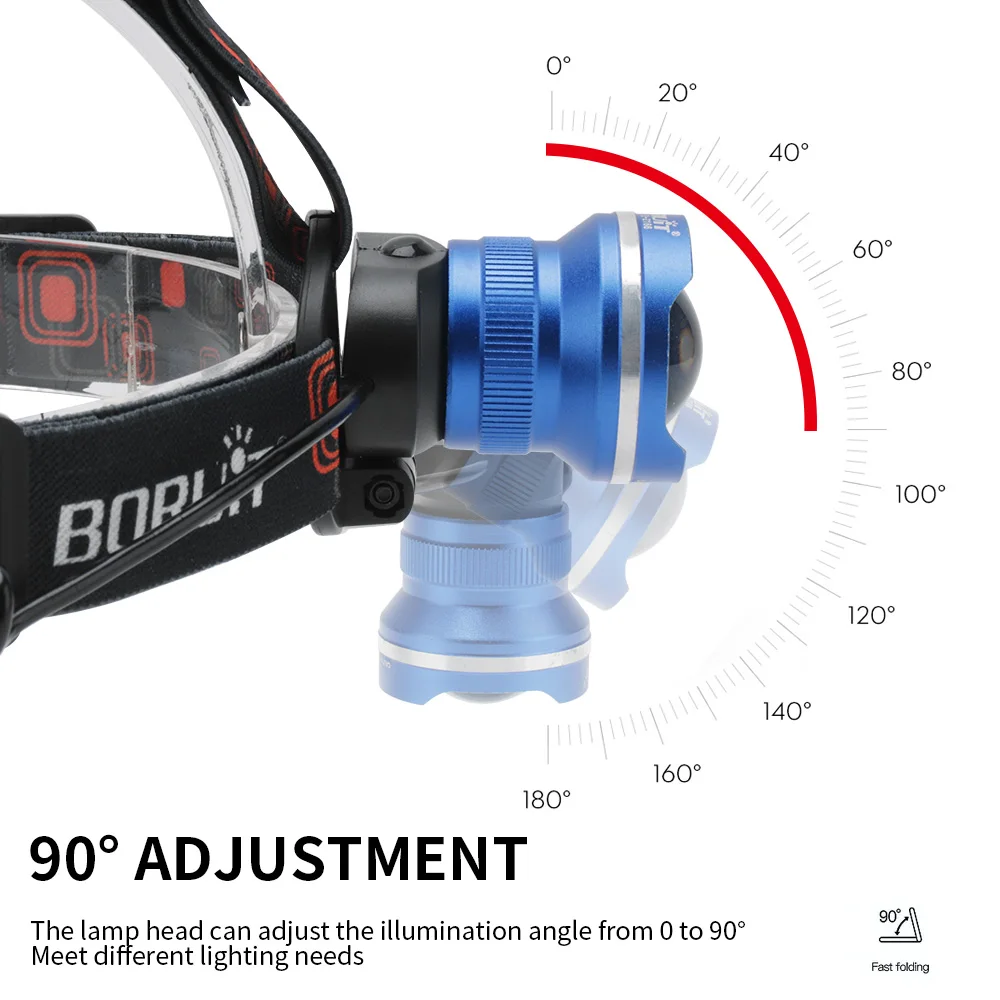 BORUiT סופר מבריק LED פנס Zoomable עמיד למים מתכוונן פנס נייד חיצונית דייג לילה קמפינג WalkLighting - 4