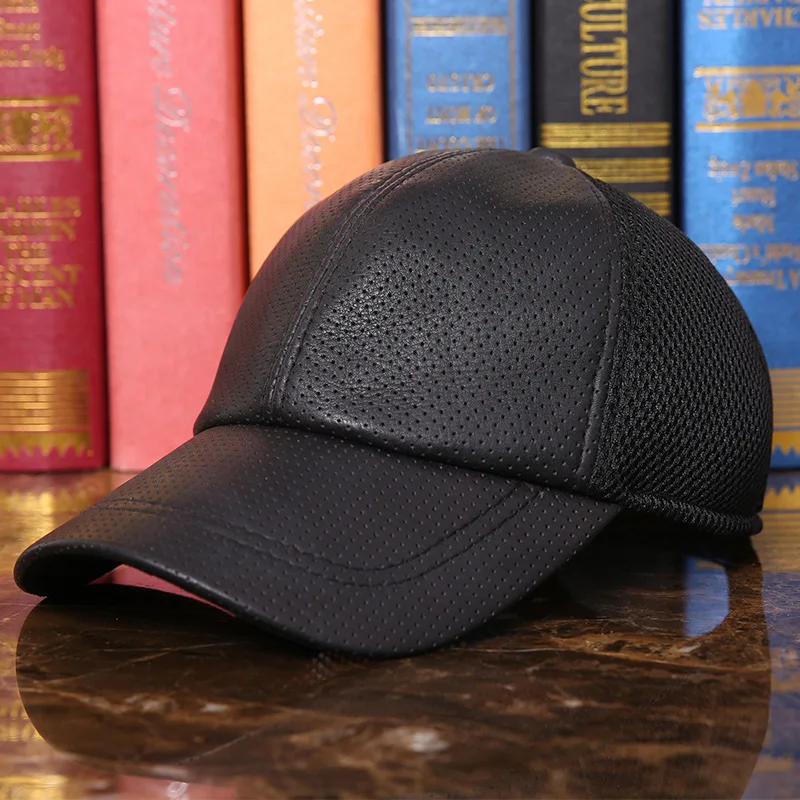 מתכוונן מגמה של גברים סתיו חורף פנאי עור כבש, כובעי בייסבול אמיתי עור הכובע פשוט צבע אחיד Snapback כובע - 4