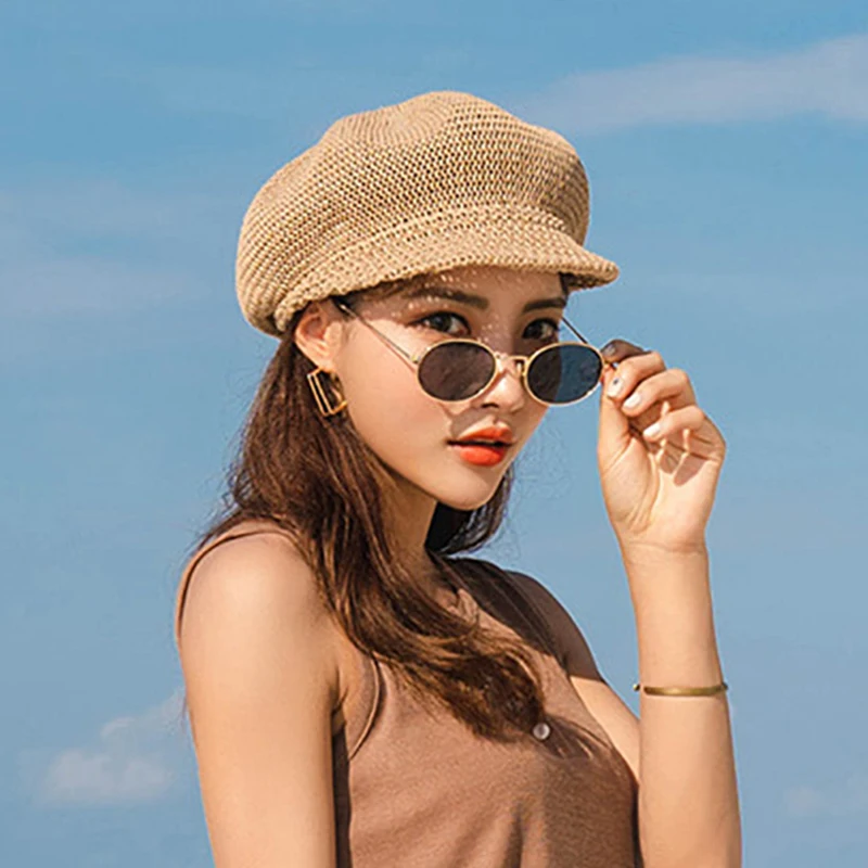 2023 מתומן כובע קש נשים קיץ דק כתב כובע צייר מתכוונן חבל סרוגים כומתה רשת לנשימה Boinas פארא Mujer - 4