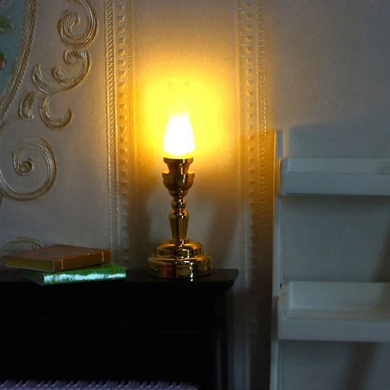 בית הבובות בובות קישוט 1:12 בית בובות מיניאטורי מנורת LED מנורת שולחן עם מתג בית בובות בסלון עיצוב הבית - 4