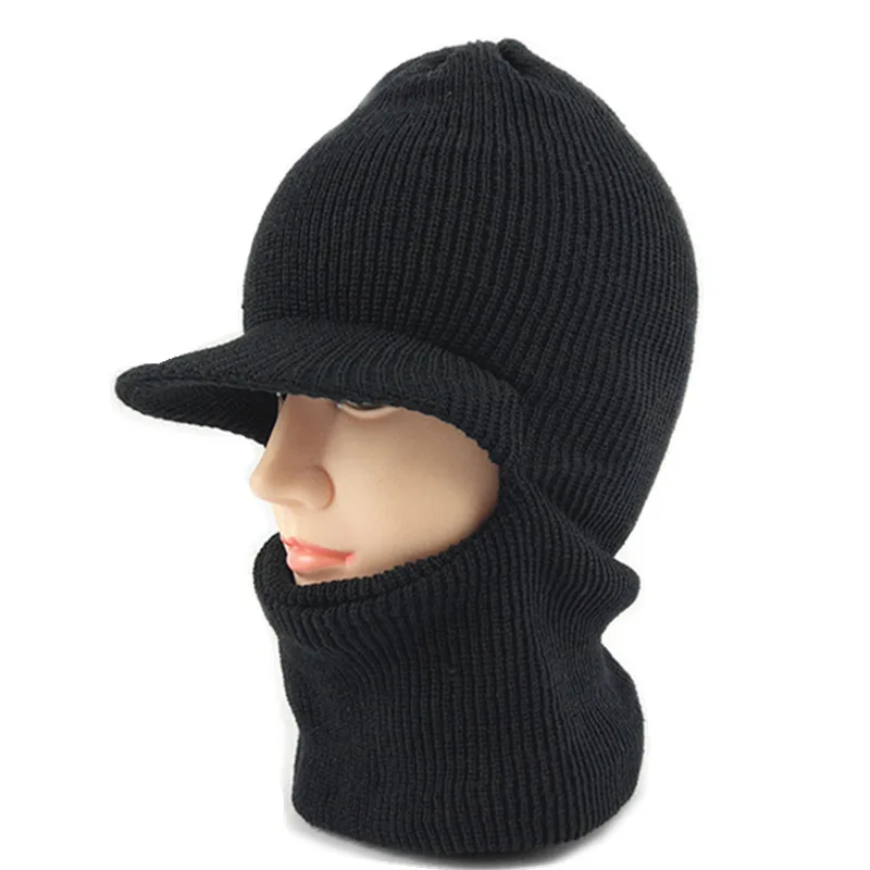 בחורף סרוג כובע גברים חורף כובע עם שוליים המושך את העין הכובע חיצוני לרכב להתחמם אופנה כובע סרוג צעיף מסכת כמוסות - 4