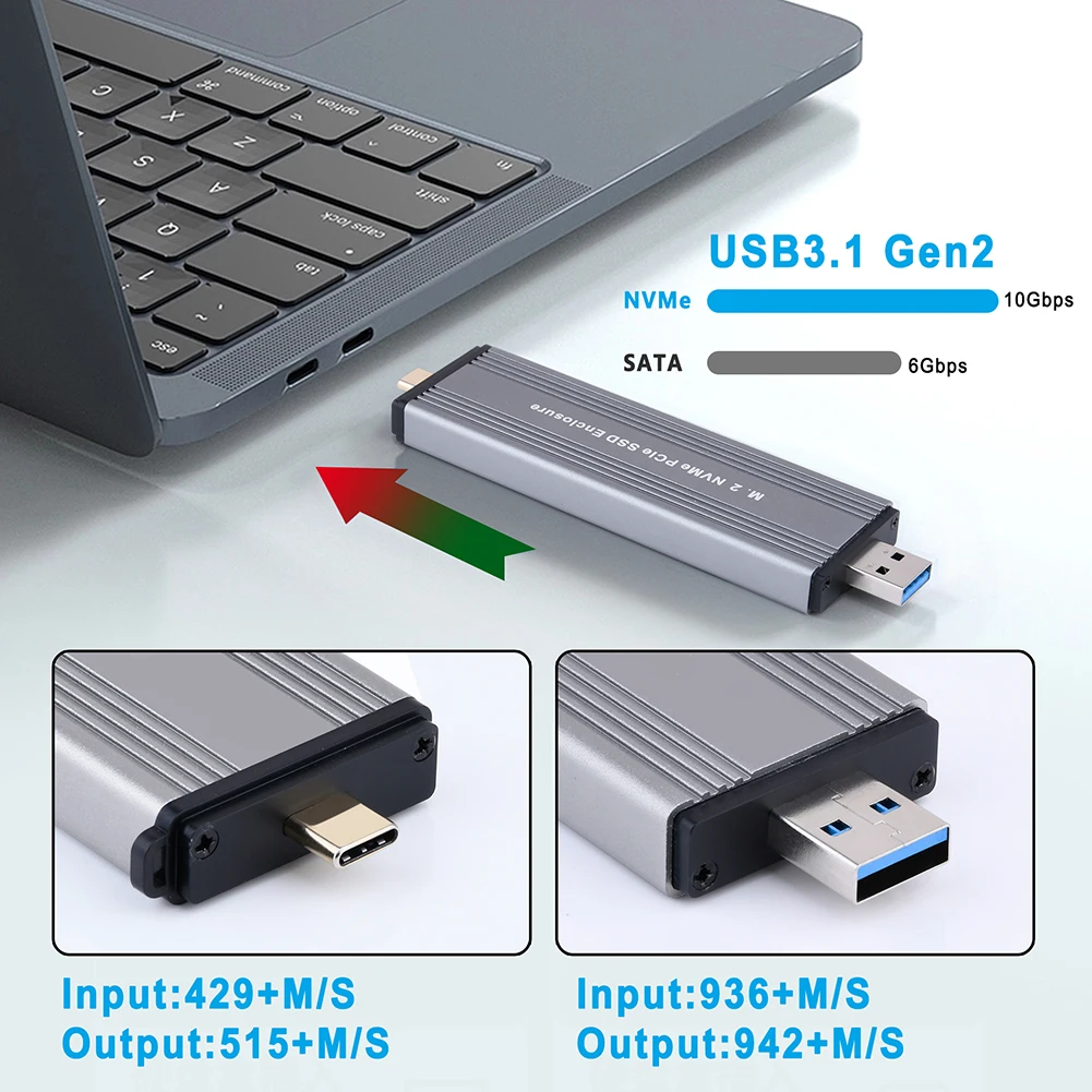 M2 NVMe SSD גדרה מ. 2 USB3.1 Gen2 10Gbps אלומיניום SSD במקרה USB+Type-C כפול ממשק חיצוני המתחם עבור M2 NVMe PCIe - 4