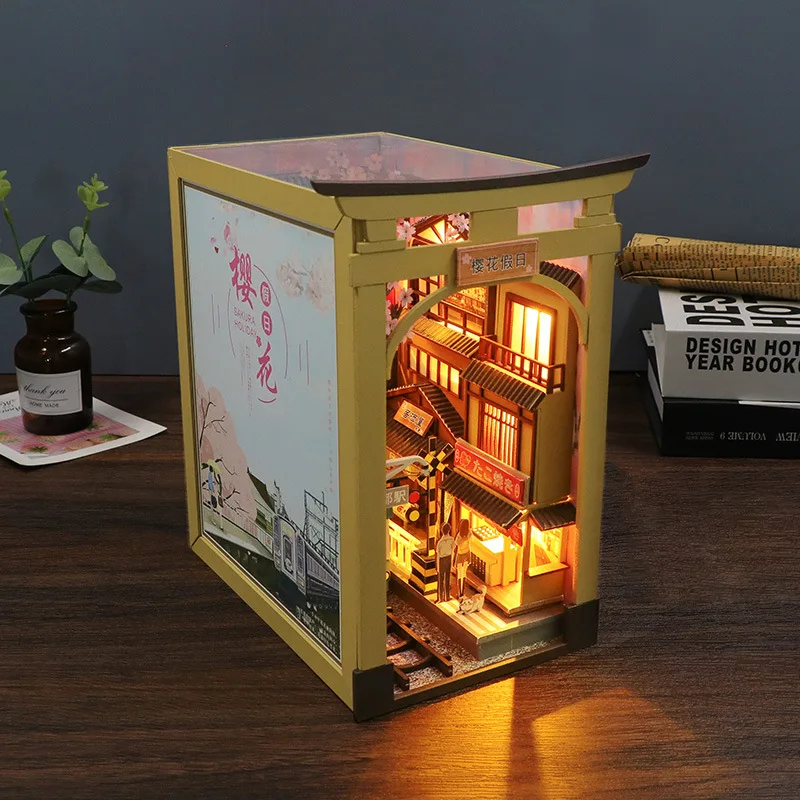 הספר החדש פינה היפנים פריחת הדובדבן הסמטה לשים מדף הספרים להכניס ארון הספרים DIY התאספו בניית צעצועים לילדה מתנה קאסה - 4