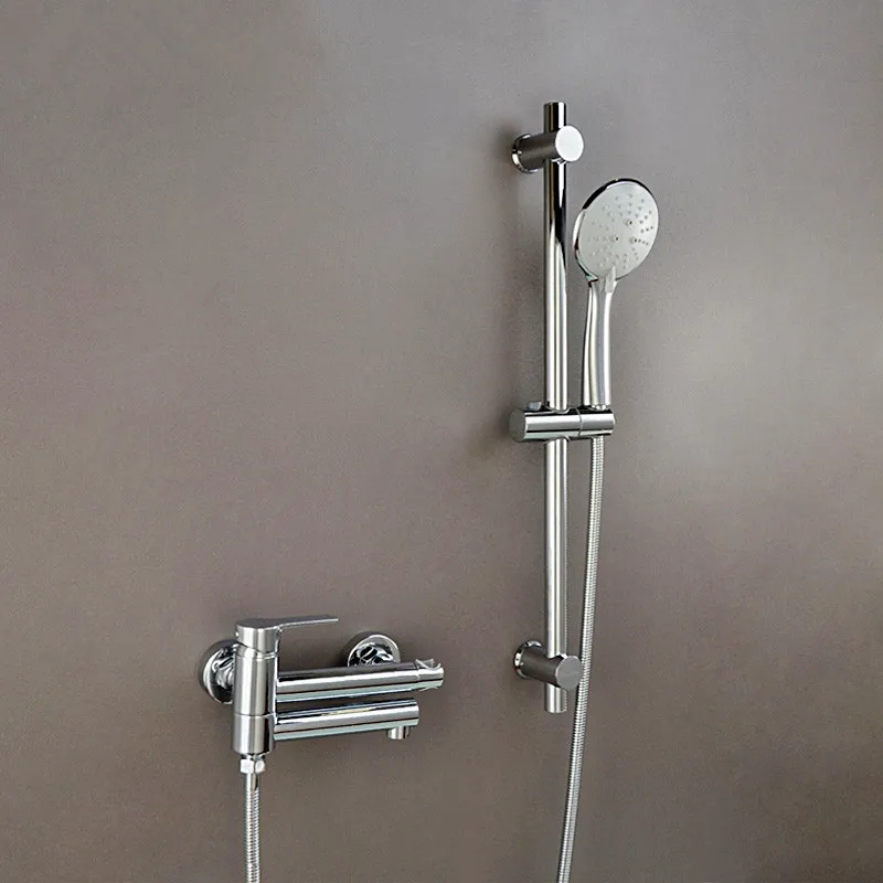 חדר אמבטיה ברזים לאמבטיה להגדיר חמה & קר, מוצק פליז מוברש זהב עם כף יד מקלחת ברז מיקסר הקש על קיר רכוב מסתובב - 4