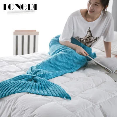 TONGDI רך חם פופולרי אופנתי ים זנב דג סריגה שמיכה מתנה עבור ילדה נסיכה כל העונה בעבודת יד שק שינה - 4