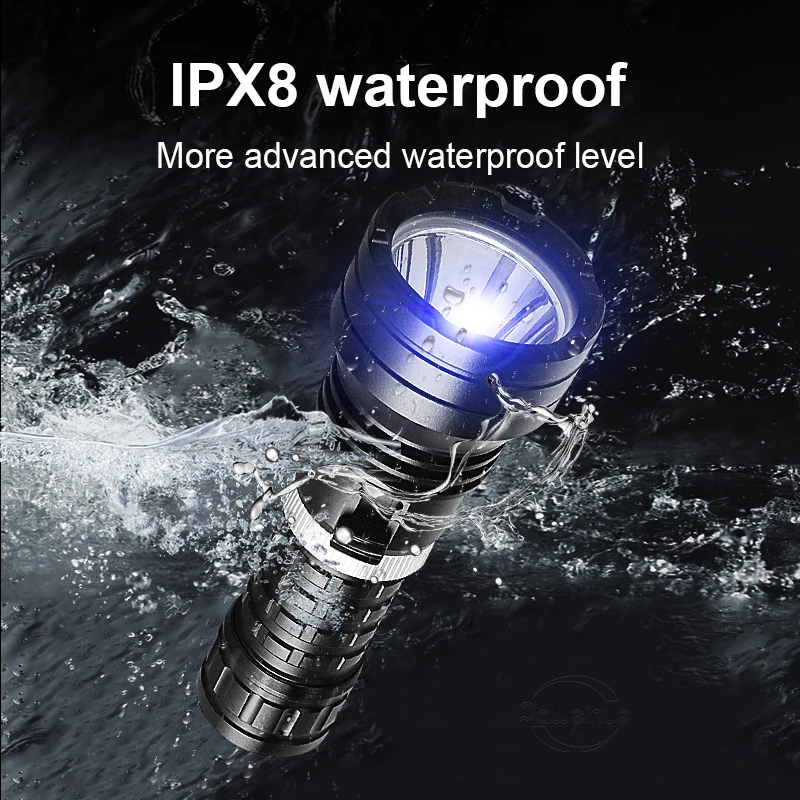 סופר 8000LM צלילה פנס XHP120 LED בהירה במיוחד מתחת למים אור חזק צלילה לפיד IPX8 צלילה עמיד למים פנס - 4