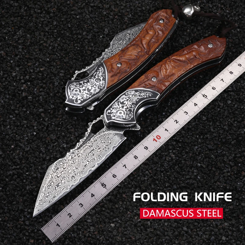 צייד לילה חיצוני הגנה עצמית הסכין גבוה חזק וחד דמשק סכין פלדה להב עם סכין הישרדות במדבר - 5