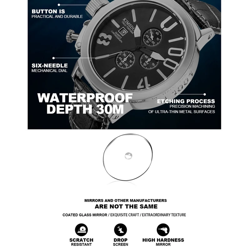 שעון חדש אוטומטי תאריך, הכרונוגרף גברים השעון עמיד למים אופנה מזדמן רצועת עור הצבאי ספורט שעונים שעון Relogio masculino - 5