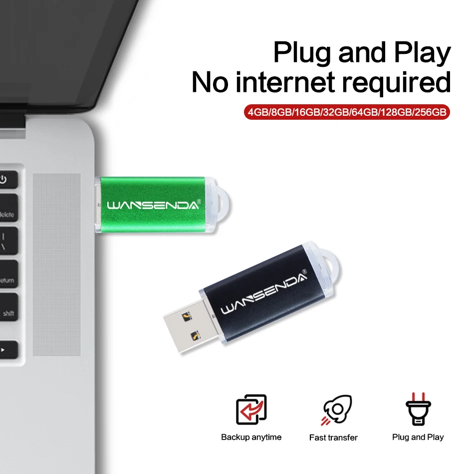 WANSENDA נייד USB Flash Drive כונן עט 8GB 16GB 32GB 64GB אמיתי קיבולת Pendrive 128GB 256GB מתכת מקל זיכרון דיסק U - 5