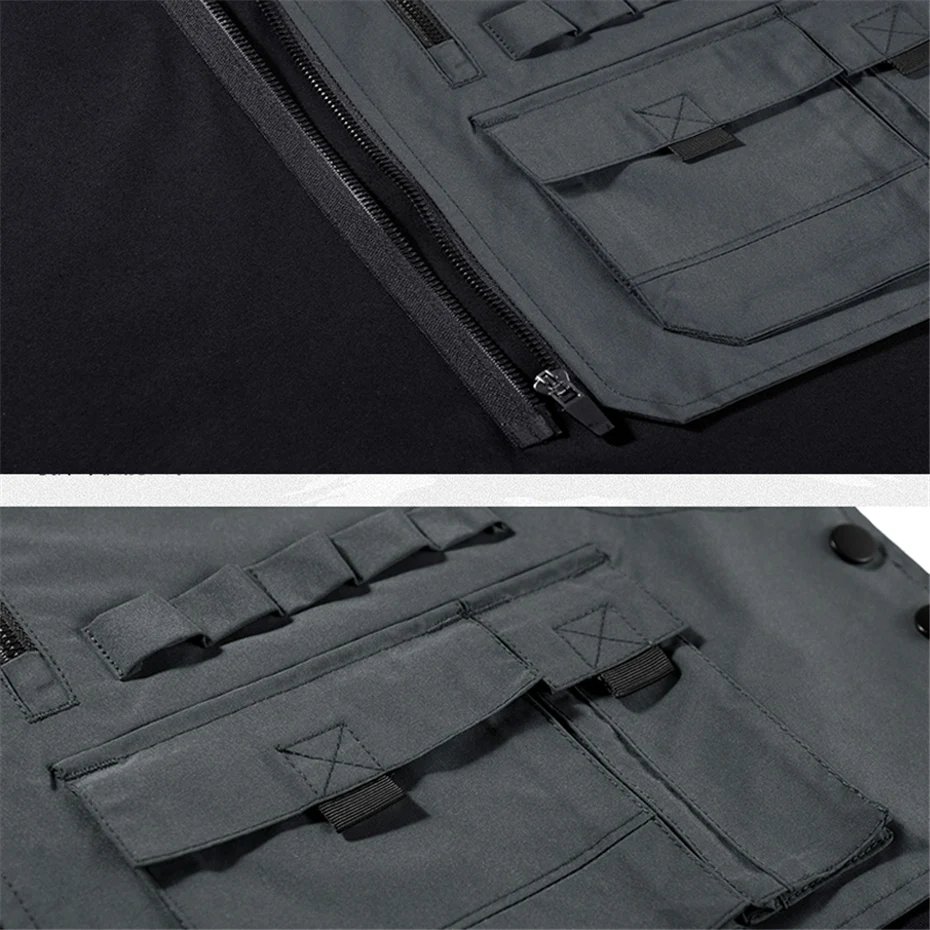 Techwear מטען טי-שירט גברים קיץ, שרוול קצר חולצת טי Harajuku שחור חולצות טקטי תפקוד חולצות Tees זכר להסרה עיצוב - 5