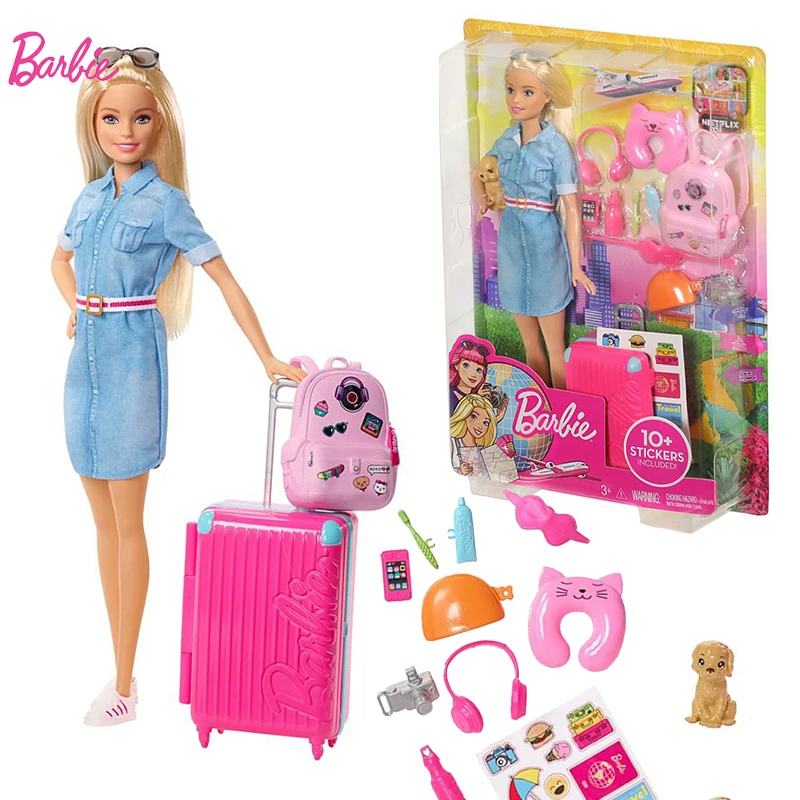 מקורי ברבי מאטל נסיעות בובה עם מזוודה, תרמיל אביזרים צעצועים עבור בנות חינוכי אביזרים לילדים, מתנת יום הולדת - 5
