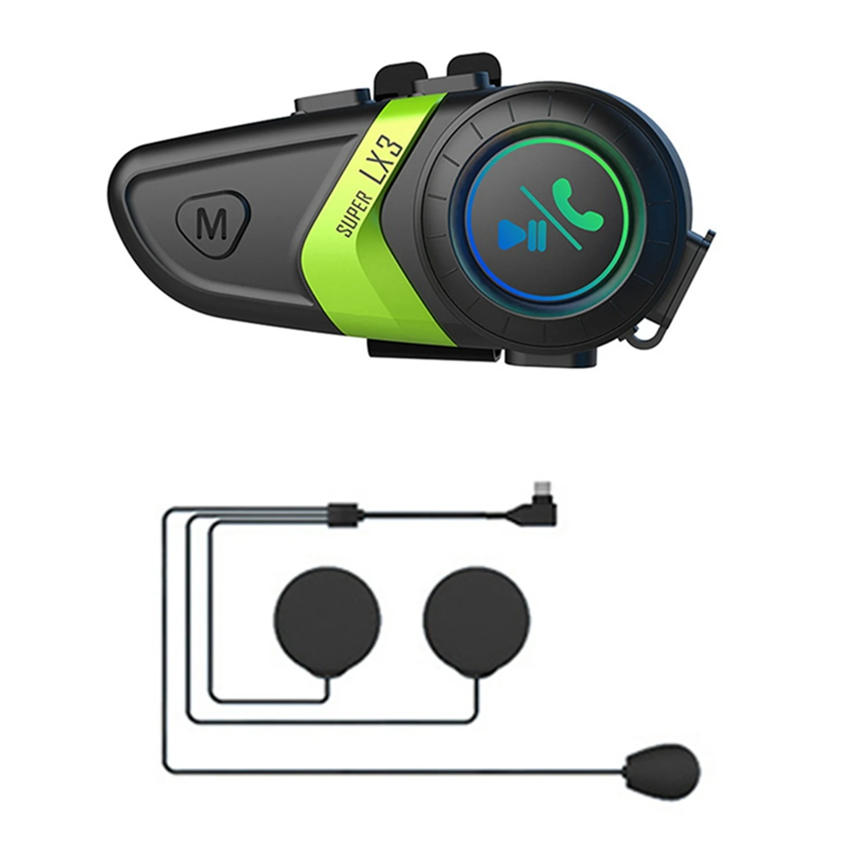 LX3 הקסדה אוזניות Bluetooth BT5.0 אופנוע רכיבה אלחוטי אוזניות 1200MAH רכים עם קו חיטה אוזניות ירוק - 5