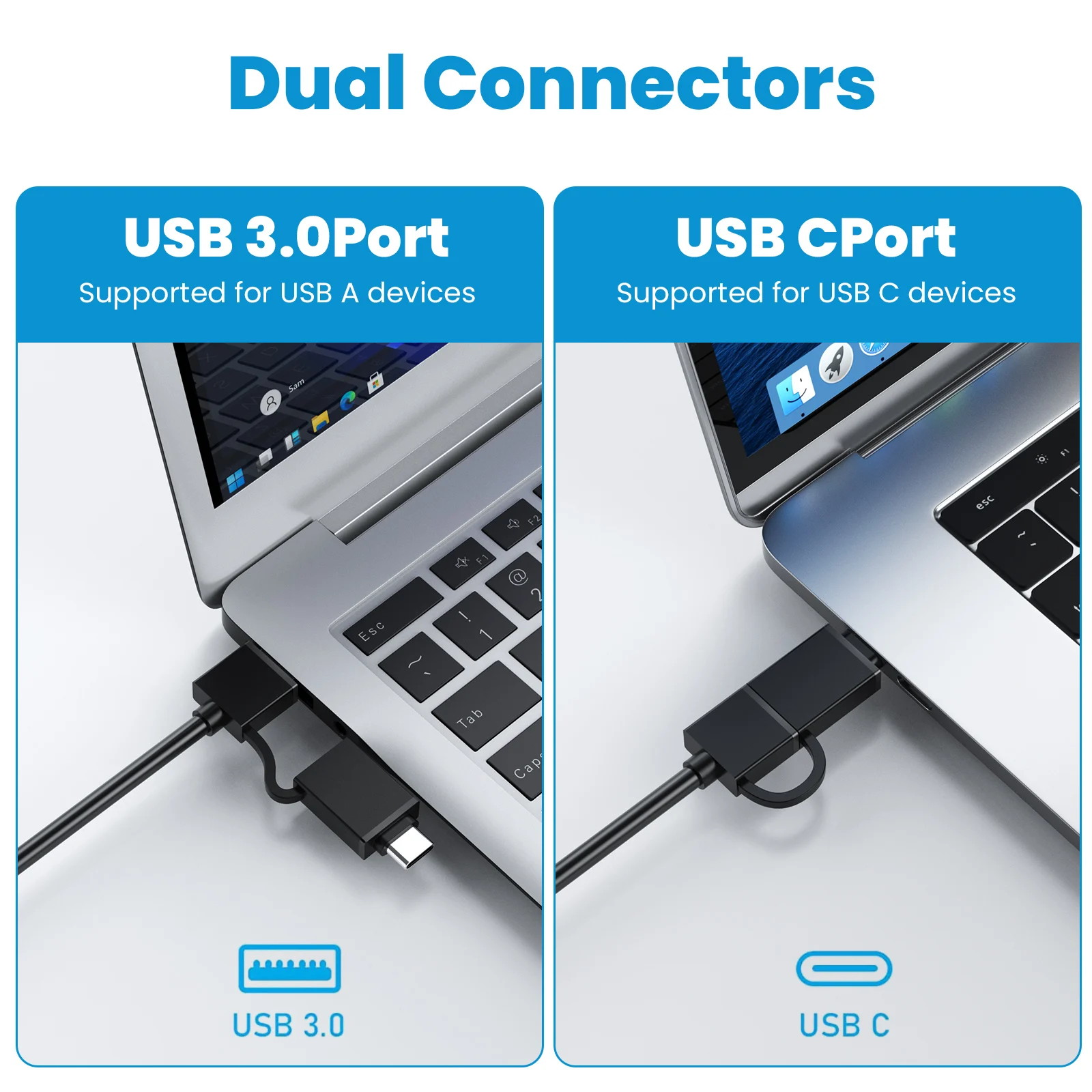 USB 3.0 סוג C 4 ב 1 קורא כרטיסי זיכרון חכם, קורא כרטיס SD TF CF MS כרטיס קומפקט פלאש מתאם 15cm כבל עבור מחשב נייד - 5