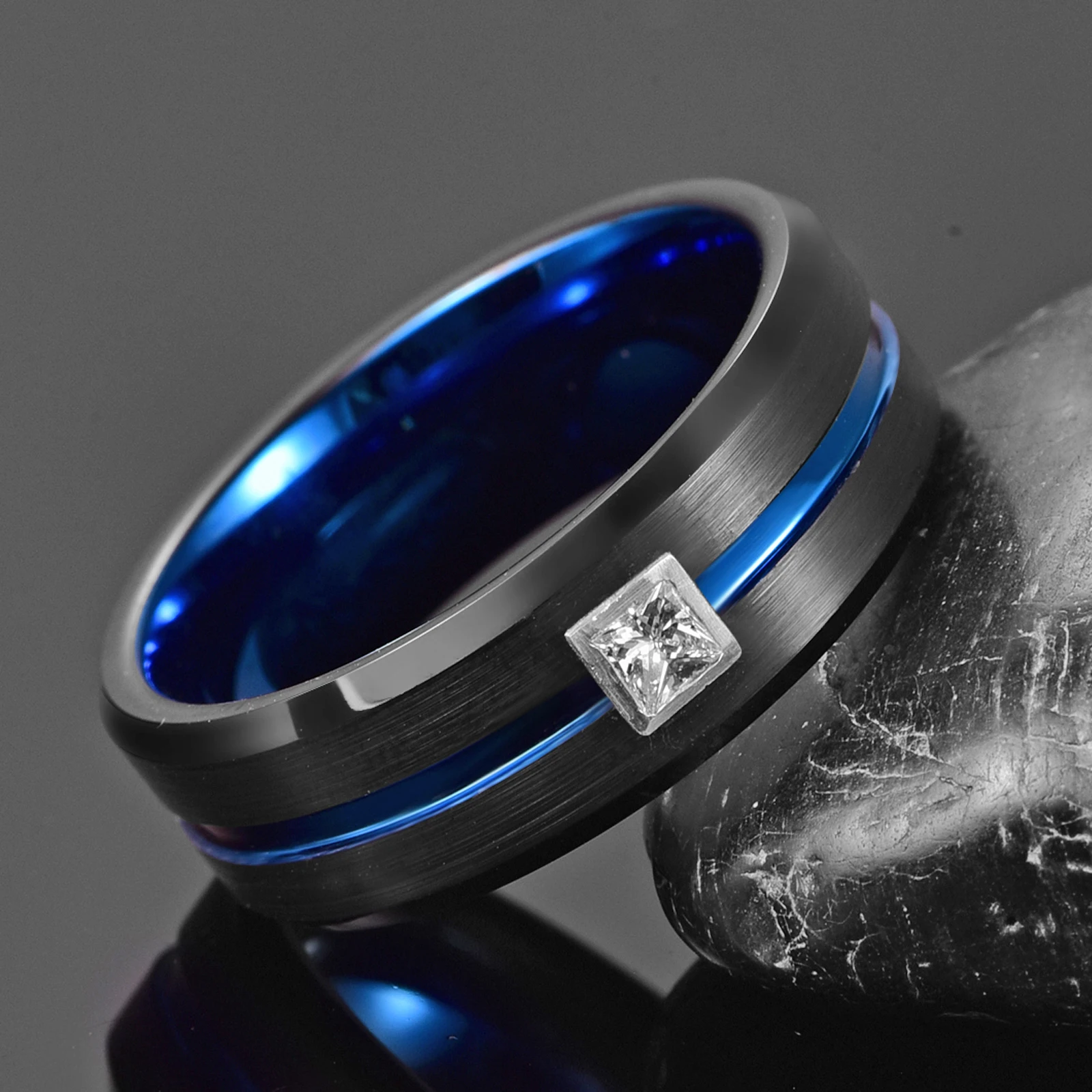 BONLAVIE טבעת נישואין יפיפייה העיקרי צבע יהלום אמיתי 0.3 ct גברים טבעות אמיתי טונגסטן קרביד להקות חתונה זכר הטבעת - 5