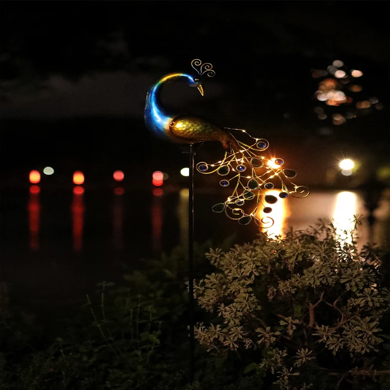 שמש חדשה LED טווס עמיד למים הדשא אור פיית גן עיצוב מנורות חצר נוף גן עיצוב אורות ברזל מתכת אומנותיות - 5