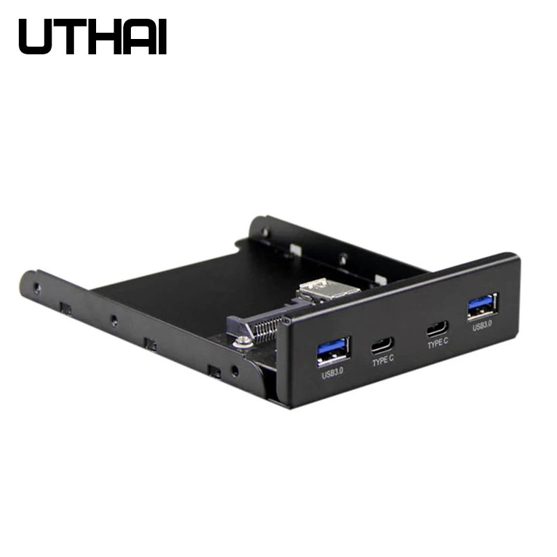UTHAI G07 4 יציאות מרובות מסוג C-USB 2.0 USB 3.0 Hub סוגר מתאם עבור שולחן העבודה תקליטונים 3.5 אינץ ' ספליטר קדמי לוח קומבו - 5