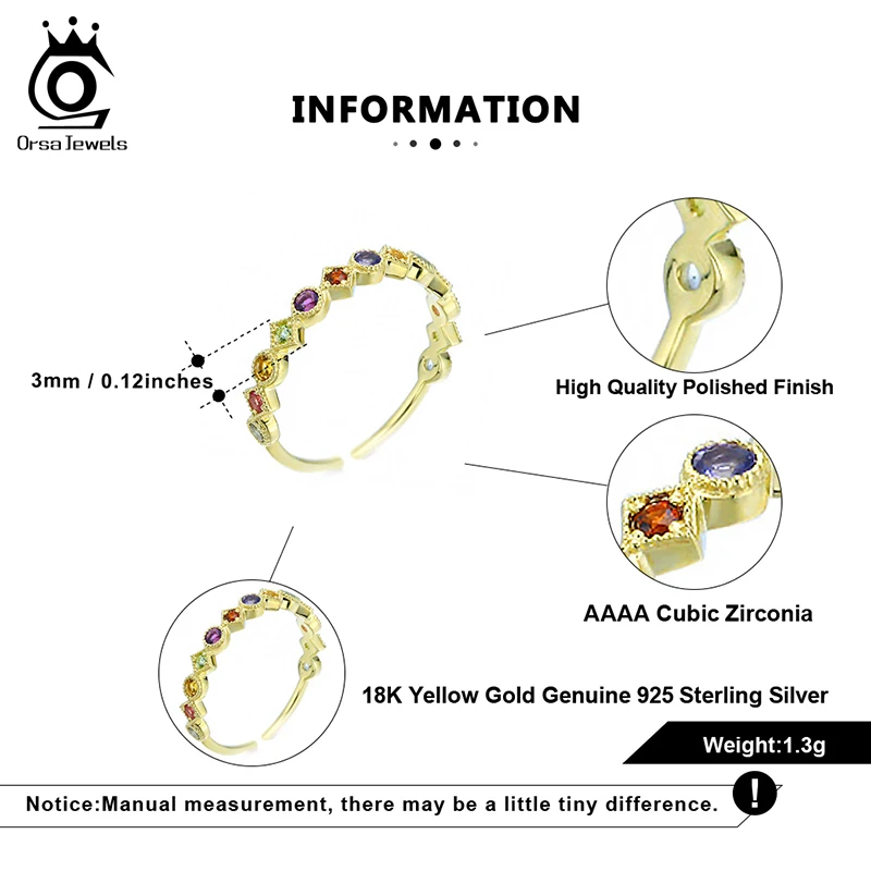ORSA תכשיטי כסף סטרלינג 925 נשים טבעות קשת צבעונית AAAA זירקון זהב-צבע כסף האצבע טבעת תכשיטים 2021 EQR14 - 5