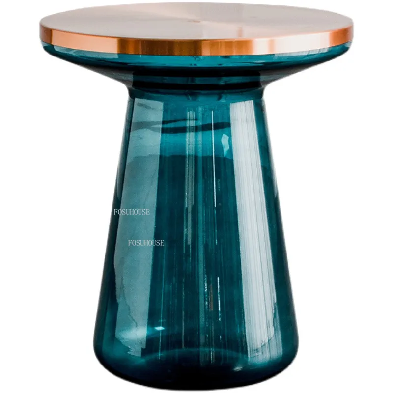 נורדי זכוכית עגולים שולחנות קפה יצירתי הסלון אור יוקרה מתכת לצד שולחן קפה שקוף Stolik Kawowy רהיטים - 5