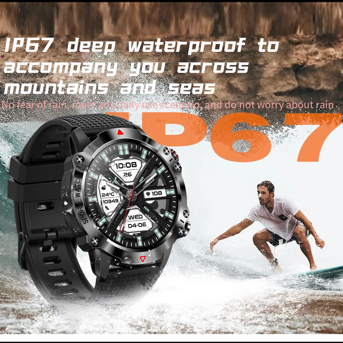 חדש שעון חכם חיצוני ספורט שלוש ההגנות Smartwatch מסך AMOLED 450mAh חיי סוללה ארוכים IP67 עמיד למים כושר גשש - 5