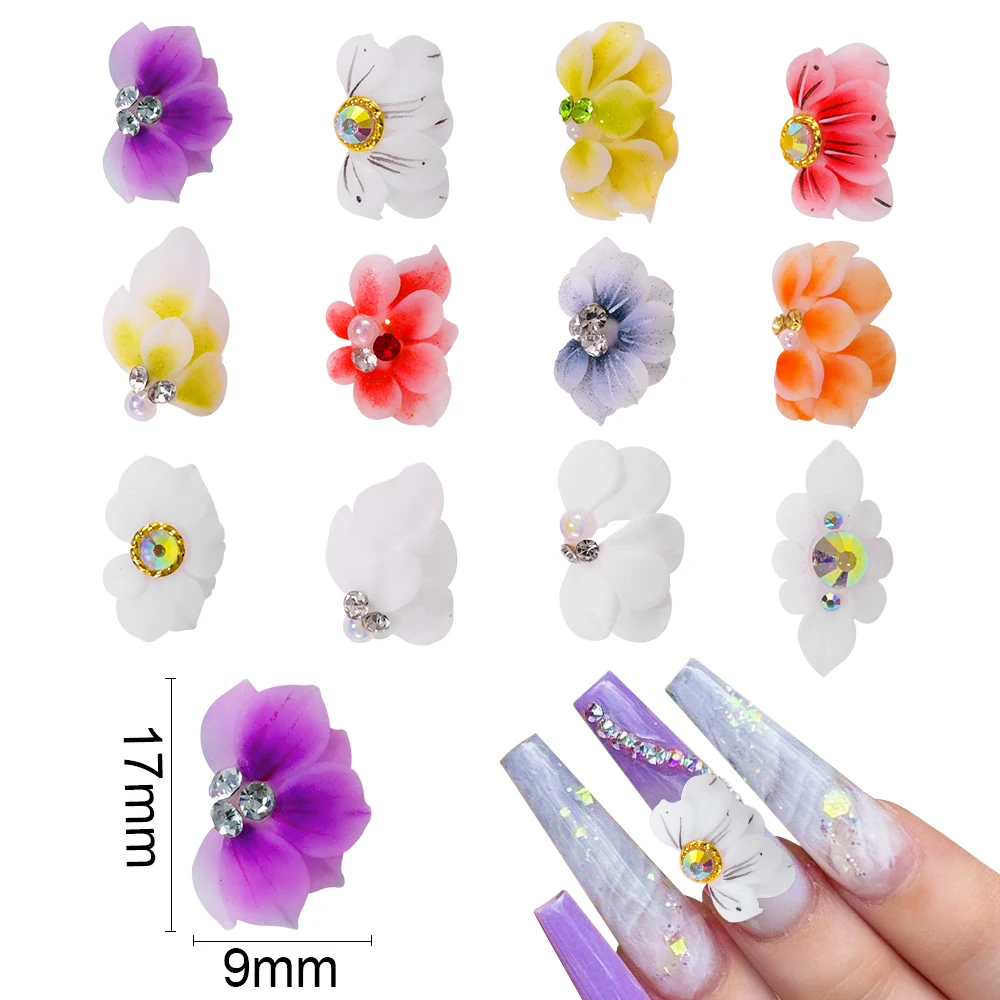 3D אקריליק ציפורניים פרחים ציפורניים קסם טהור בעבודת יד פרל תכשיטי ריינסטון אביזרי מרובים פרח עיצוב ציפורניים קישוט 1pc - 5