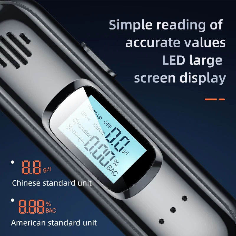 נייד ללא מגע אלכוהול טסטר המכשיר לבדיקת שכרות נטענת עם מסך LED דיגיטלי לתצוגה אוטומטית נשימה בדיקת אלכוהול - 5