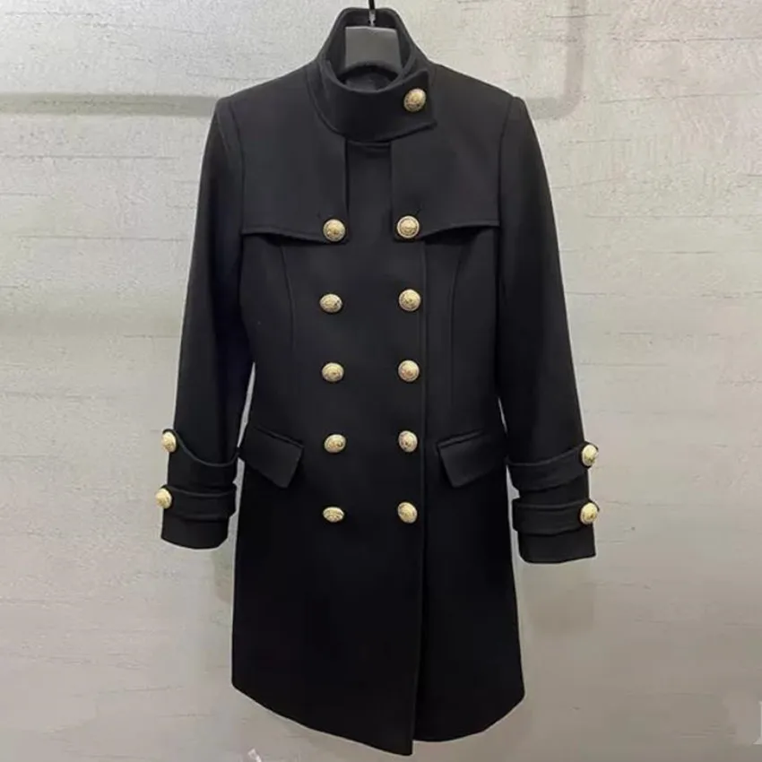 אופנה החורף OL כפול עם חזה ארוך מעיל צמר נשים אלגנטי סלים משרד ליידי צמר תערובות להאריך ימים יותר - 5