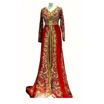 אדום החתונה Morocon דובאי Abaya Kaftan עבודה מהודרת Aari רקום אבן אירופאי ואמריקאי מגמות אופנה