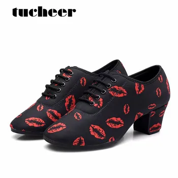 אדום-שפתיים הדפסה לנשים נעלי ריקוד לטיני בד אוקספורד סלוניים ריקוד ג 'אז צ' ה-צ 'ה צ' סמבה נעליים