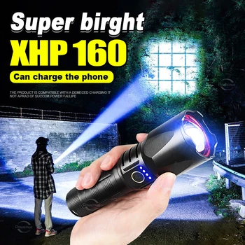 אולטרה חזק XHP160 פנס נטענת USB בהירות סופר טקטי לפיד מתח גבוה Led פנס ציד קמפינג מנורה