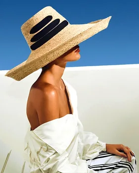 אופנה חדשה שחור כיפה התגלגל קצה גדולים עם שוליים כובע קש קיץ חיצונית בצל גרם מדרגות גדול ברים החוף הכובע